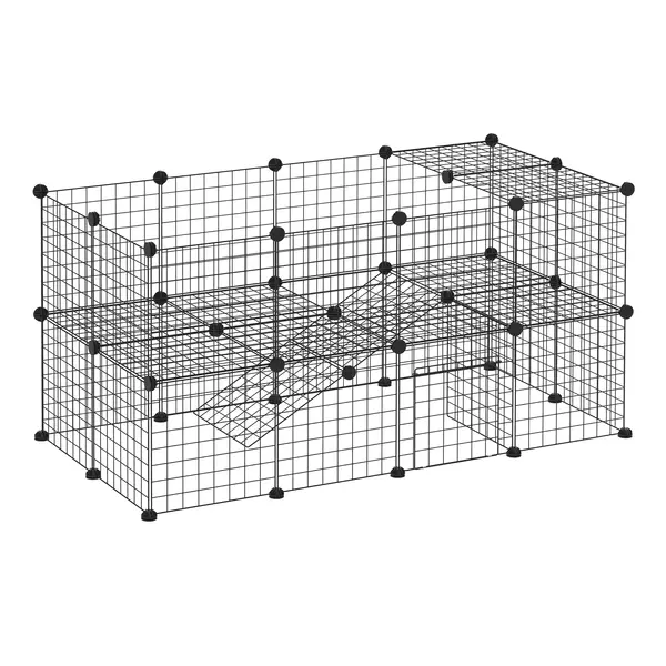 PawHut Țarc din Metal pentru Animale Mici de Companie cu 36 de Panouri Metalice și Ușă, 146x73x73 cm, Negru | Aosom Romania