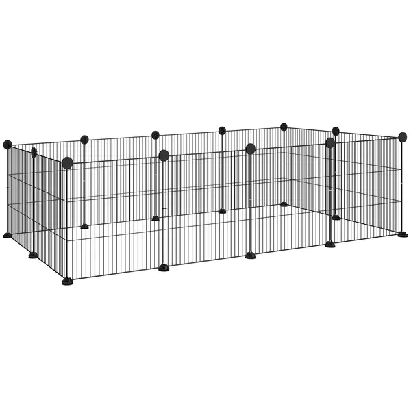 PawHut Țarc Modular pentru Animale de Companie de Talie Mică cu Panouri și Accesorii, 140x70x35 cm, Negru | Aosom Romania
