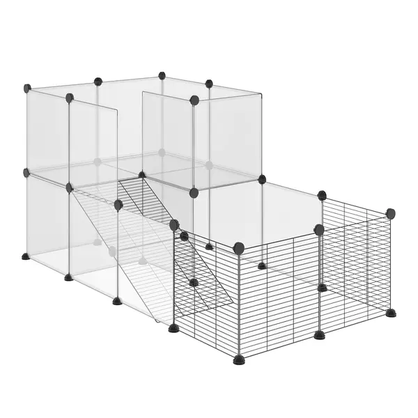 PawHut Țarc Modular pentru Animale de Talie Mică cu Panouri și Accesorii, 140x70x70 cm, Negru | Aosom Romania