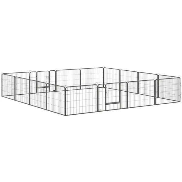 PawHut Țarc Modular pentru Animale Domestice, 16 Panouri din Oțel, 2 Uși cu Zăvor, 80x60x1.5 cm, Negru | Aosom Romania