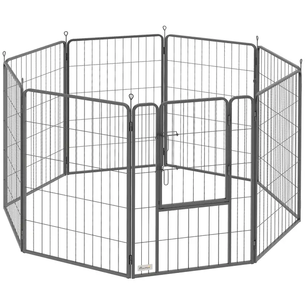 PawHut Tarc octogonal pentru pui cu 8 panouri tarc pentru pui cu 8 plăci de grilaj ușă țăruși pentru sol flexibil pliabil 100 cm înălțime | Aosom Romania