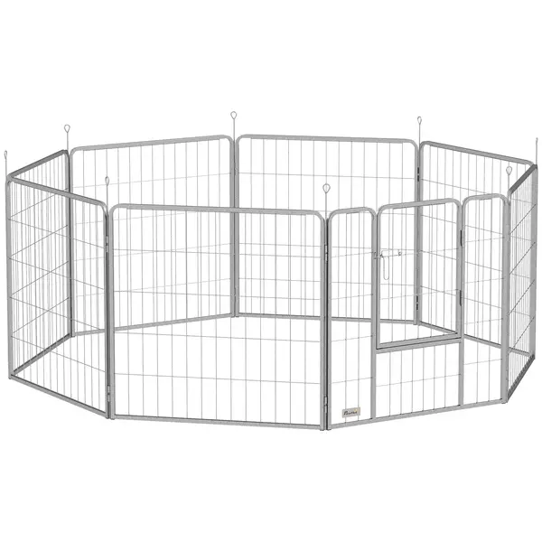 PawHut Țarc pentru Animale de Companie din 8 Panouri, Pliabil și Portabil, 160x160x80 cm, Argintiu | Aosom Romania