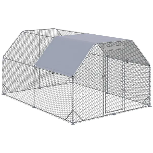 PawHut Tarc pentru găini, coteț, spațiu de libertate pentru găini, accesabil pe jos, ușă cu încuietoare, pentru 10-12 găini, 280 cm x 380 cm x 195 cm, Gri | Aosom Romania
