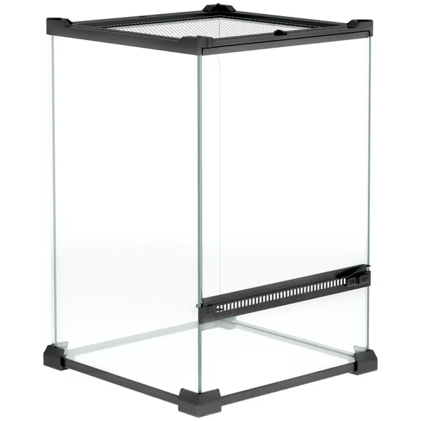 PawHut Terariu din sticlă pentru reptile vivariu 12 L cu capac din plasă metalică, 20 x 20 x 30 cm, negru | Aosom Romania