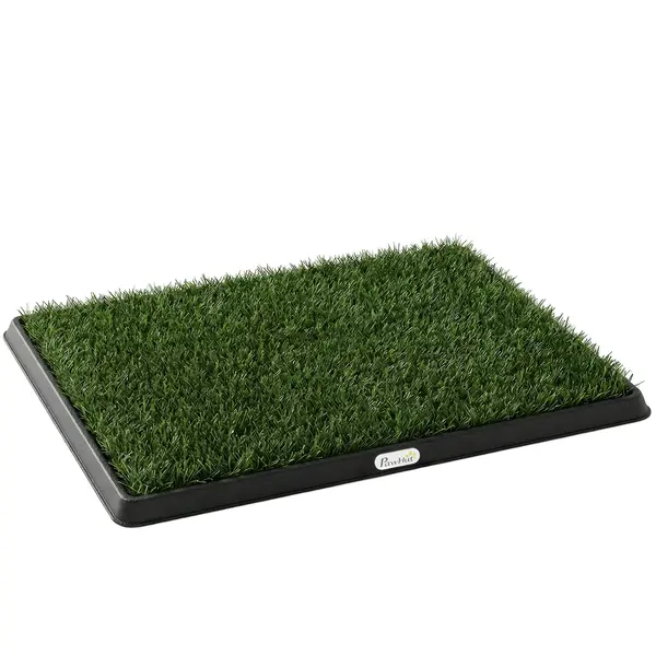 PawHut Toaletă pentru câini 63 x 50,5 cm, toaletă cu 2 covorașe de iarbă artificială lavabile, pentru pui și câini, pentru balcon, acasă, Negru+Verde | Aosom Romania