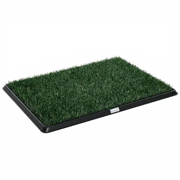 PawHut Toaletă pentru câini 76 x 50,5 cm cu 2 gazonuri artificiale lavabile, toaletă pentru căței pentru câini, pentru balcon și acasă Negru+Verde | Aosom Romania