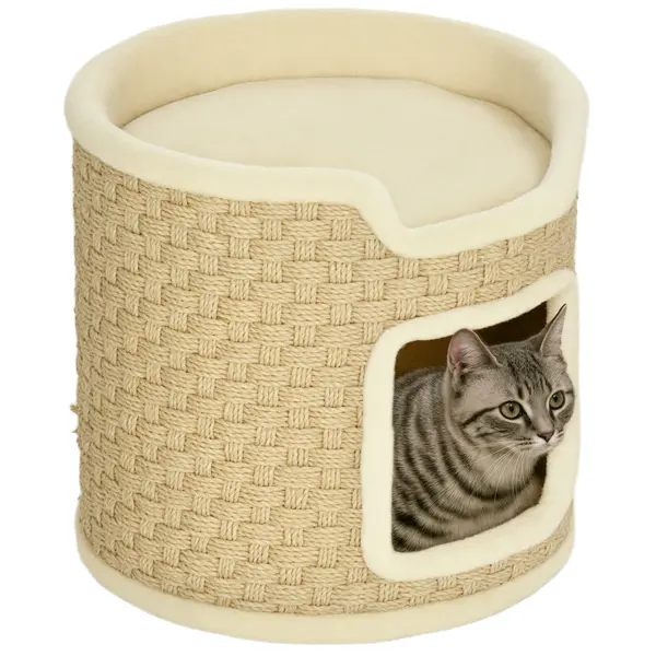 PawHut Tonneau pentru zgâriat pisici, tonneau pentru pisici, acoperit cu plus, capacitate de 5 kg, Ø 38 x 37 Î kaki și bej | Aosom Romania