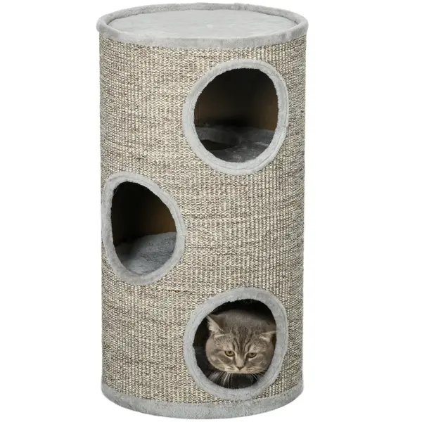 PawHut Turn Sisal pentru Pisici, Ansamblu cu Platforme Înveliș Moale, Φ38x70 cm, Gri | Aosom Romania