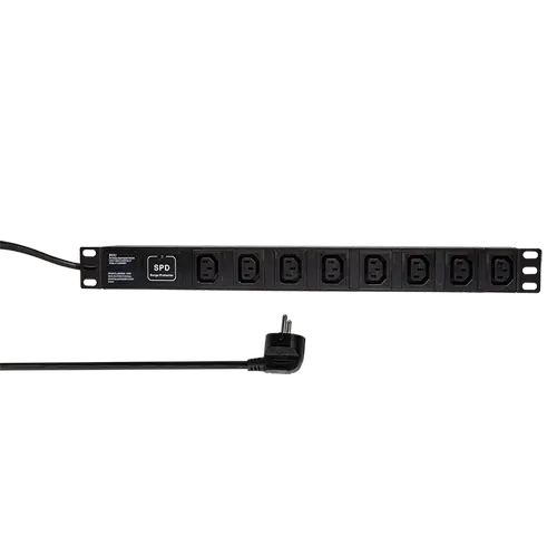 PDU Logilink 1U pentru rack 19 inch PDU8A01, 8 prize IEC, intrare Schuko, max 16 A, protectie supratensiune, 2 m, Negru