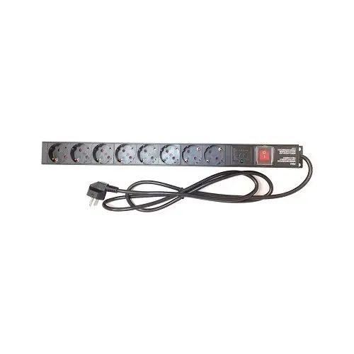 PDU rack 19 inch, 8 prize Schuko, carcasa metal, cablu 2m, intrerupator, protectie supratensiune, negru - PXW LEO-PDU-U08V-M1U-B2.0-10A