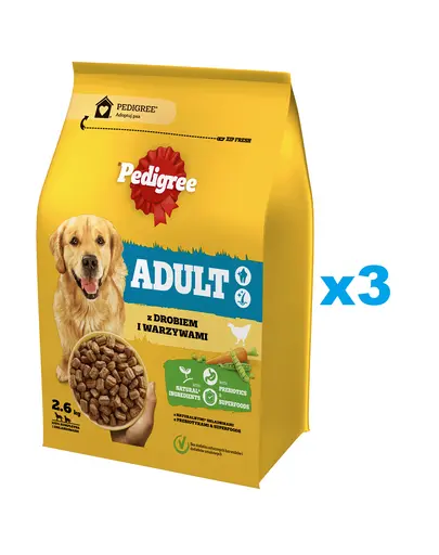 PEDIGREE Adult 3x2,6 kg pui si legume, hrana caini talie medie si mare