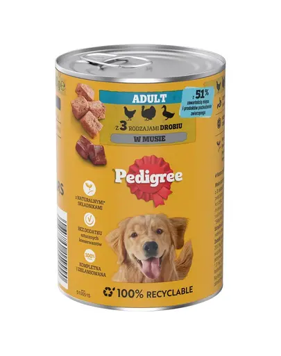 PEDIGREE Adult cu 3 tipuri de carne de pasăre hrană umedă pentru câini adulți 400 g