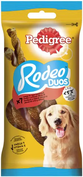 PEDIGREE Delicii pentru caini Rodeo Duos, cu Vită şi brânză 123g