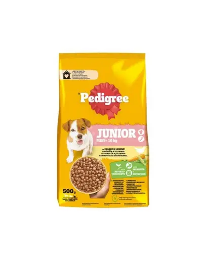PEDIGREE Junior Mini 500 g hrană căței rase mici, pui și legume