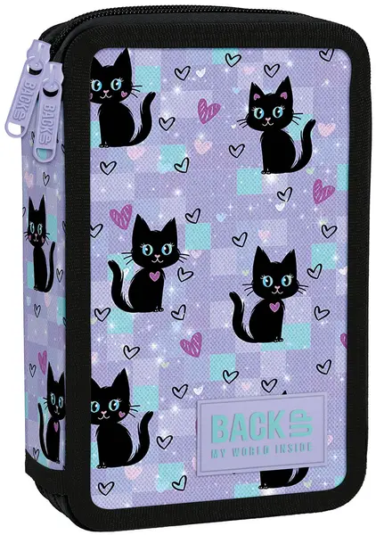 Penar cu instrumente de scris BackUp DW - Black Cats, cu 2 fermoare