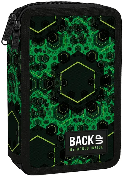 Penar cu instrumente de scris BackUp DW - Green Molecules, cu 2 fermoare