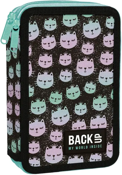 Penar cu instrumente de scris BackUp DW - Rainbow Cat, 2 fermoare