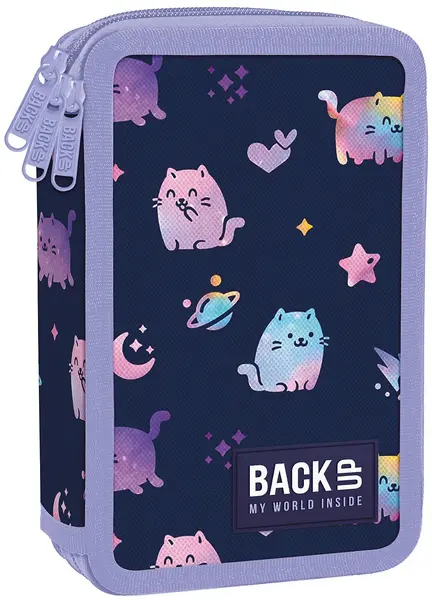 Penar cu instrumente de scris BackUp EW - Moon Cats, cu 3 fermoare