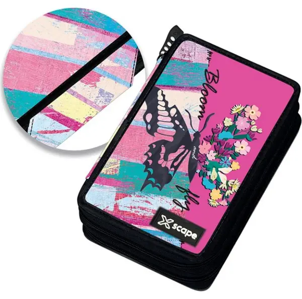 Penar cu rechizite Graffiti Xscape - Butterfly Bloom, 2 fermoare