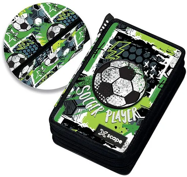 Penar cu rechizite Graffiti Xscape - Football Soccer, 2 fermoare