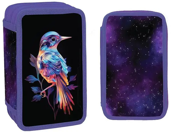 Penar cu rechizite S. Cool - Birdy, 3 fermoare, 38 piese