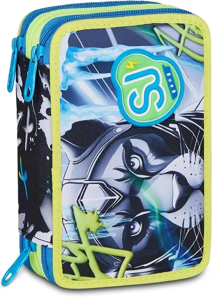 Penar cu rechizite Seven Sj Gang - Glace Panter, 3 fermoare
