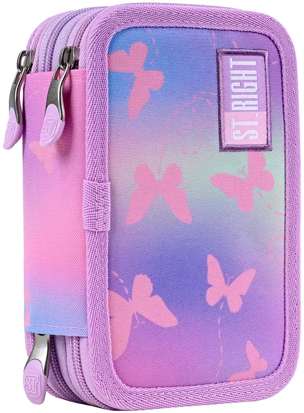 Penar cu rechizite St. Right Pink Butterflies - Cu 3 fermoare