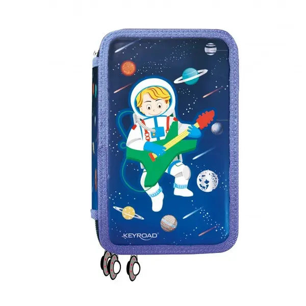 Penar echipat cu 3 compartimente, albastru,design astronaut, 20x14x6 cm