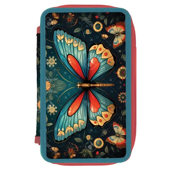 Penar neechipat 2 fermoare, 20x4.5x13 cm, motiv Butterfly