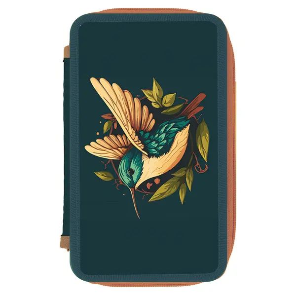 Penar neechipat 2 fermoare, dimensiune 20x4.5x13 cm, motiv Colibri, Herlitz