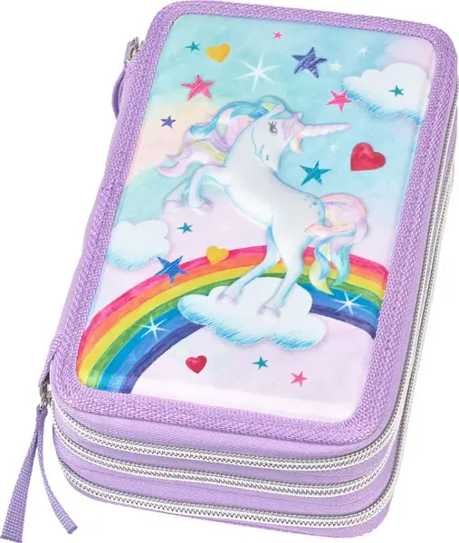 Penar neechipat Faber Castell Unicorn 3 compartimente fermoar mov Penar neechipat Faber Castell Unicorn 3 compartimente fermoar mov