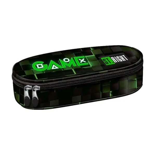 Penar neechipat St. Majewski St. Right Green Game, 1 compartiment, 1 extensie, negru cu verde, oval, 24 x 10 x 6 cm