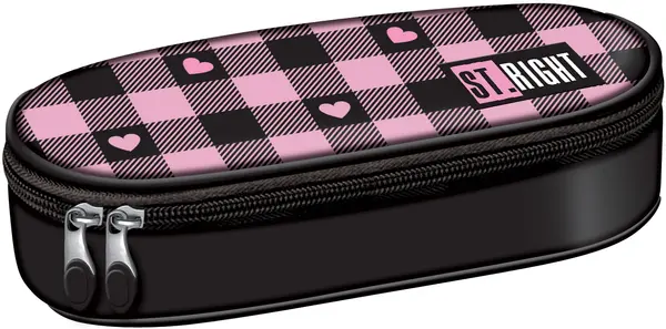 Penar oval pentru școală St. Right Pink Checkered -Cu 1 fermoar