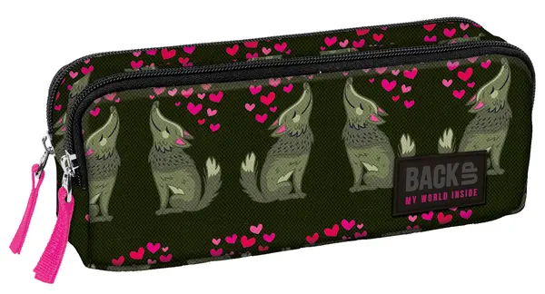Penar scolar dreptunghiular BackUP B52 - Love Wolf, cu 2 compartimente