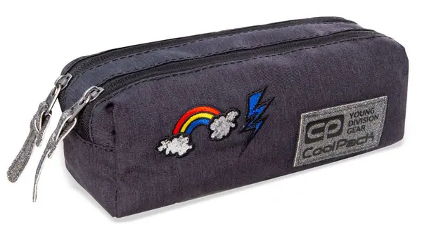 Penar scolar dreptunghiular Cool Pack Edge - Sparkling Badges, Grey, cu 2 fermoare