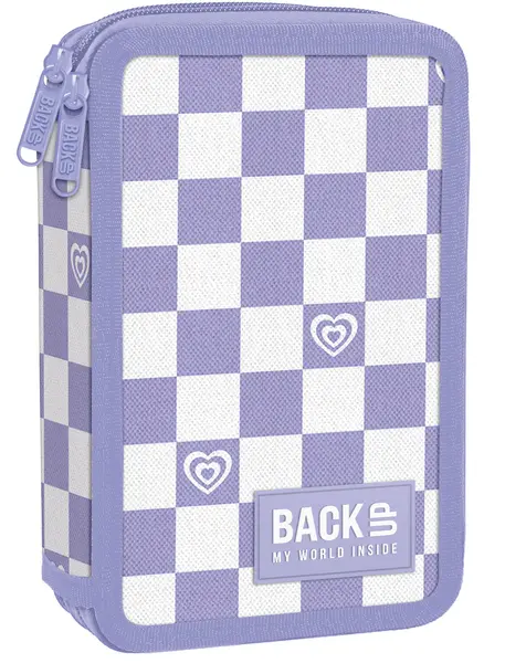 Penar școlar echipat Back Up DW - Purple Chess, cu 2 fermoare
