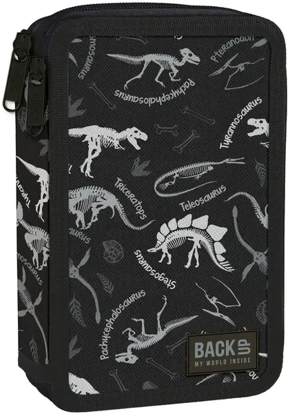 Penar școlar echipat Derform BackUp - Black dinosaurs, 2 fermoare