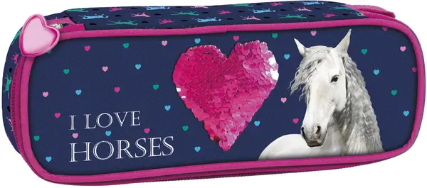 Penar scolar oval Derform Horses - cu 1 fermoar