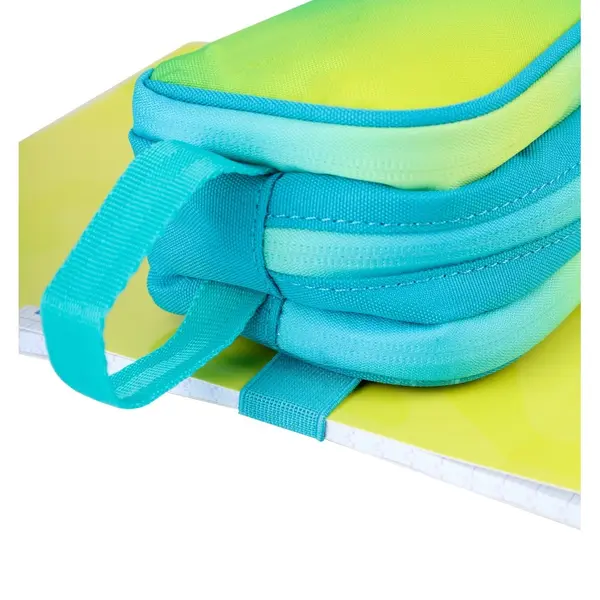 Penar tip etui dreptunghiular, 3 fermoare, banda prindere caiet, 22x10x8cm, Oxford Gradient, turcoaz