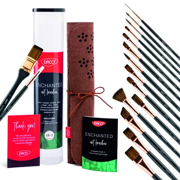 Pensula par sintetic 16buc/set, varf rotund si drept, Daco Enchanted
