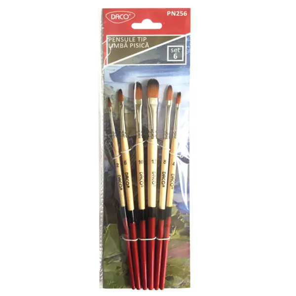 Pensule, 6buc/set, par sintetic, nr.2,4,6,8,10,12 varf tip limba pisica, Daco