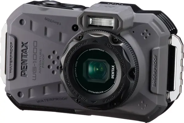 Pentax WG-1000 Gray Aparat Foto Compact Rezistent la Apa, Senzor 16.35 MP, Zoom Optic 4x, Subacvatic 15 m, Antisoc 2 m