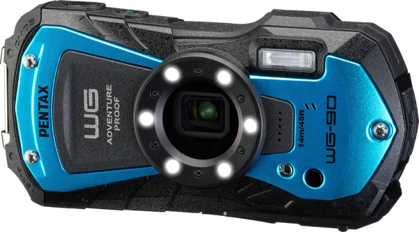 Pentax WG-90 Blue Aparat Foto Compact Rezistent la Apa, Senzor 16.0 MP, Zoom Optic 5x, Subacvatic 14 m, Antisoc 1.6 m