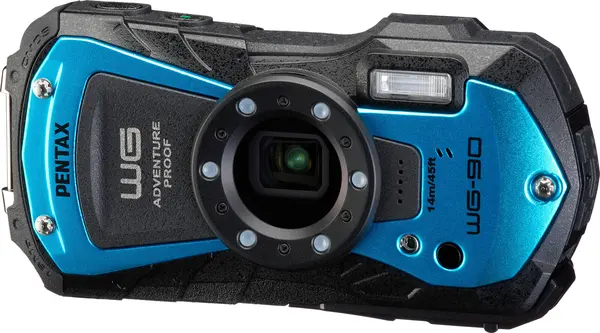 Pentax WG-90 Blue Aparat Foto Compact Rezistent la Apa, Senzor 16.0 MP, Zoom Optic 5x, Subacvatic 14 m, Antisoc 1.6 m