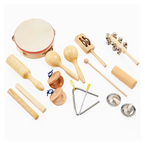 Percussion Set, 10 instrumente din lemn, Tickit multicolor