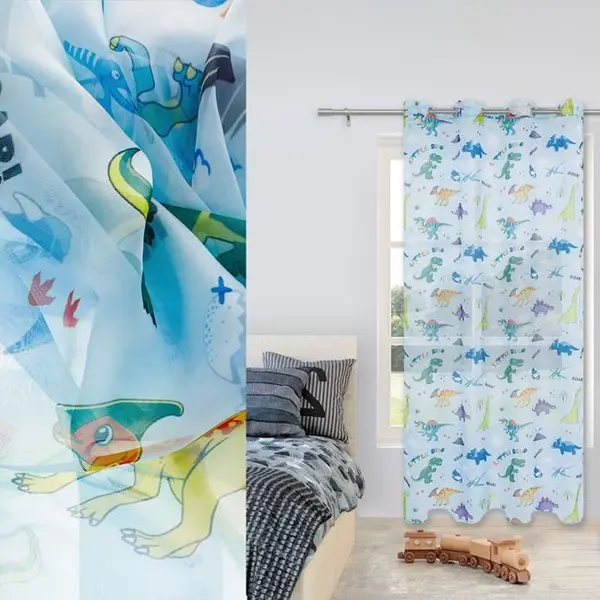 Perdea cu inele pentru copii, Imprimeu Dinozauri,multicolor,140x260 cm