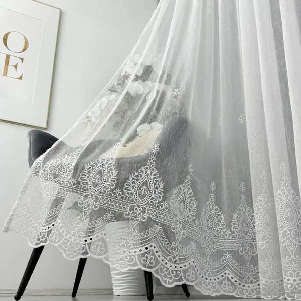Perdea Gina din IN Brodat, Alb, 140cm latime x 260cm inaltime, cu rejansa pt bara