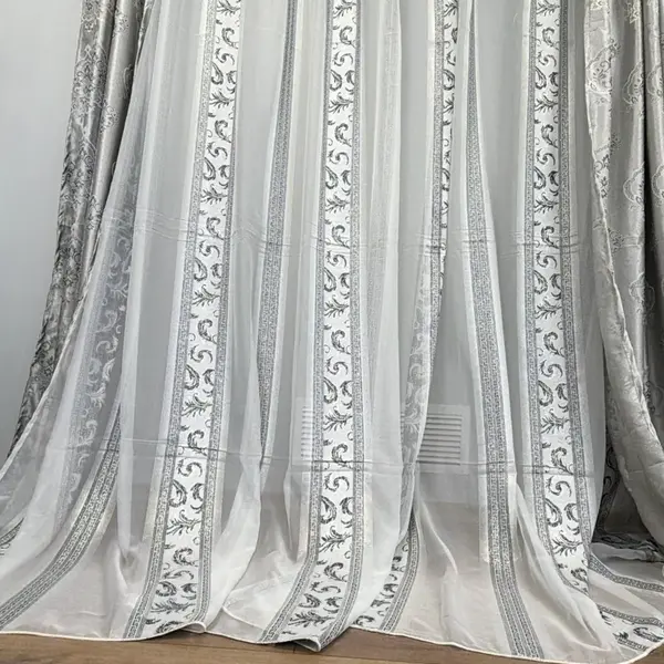 Perdea Greek Model din matase imprimata, Alb, 400cm latime x 270cm inaltime cu rejansa pt sina