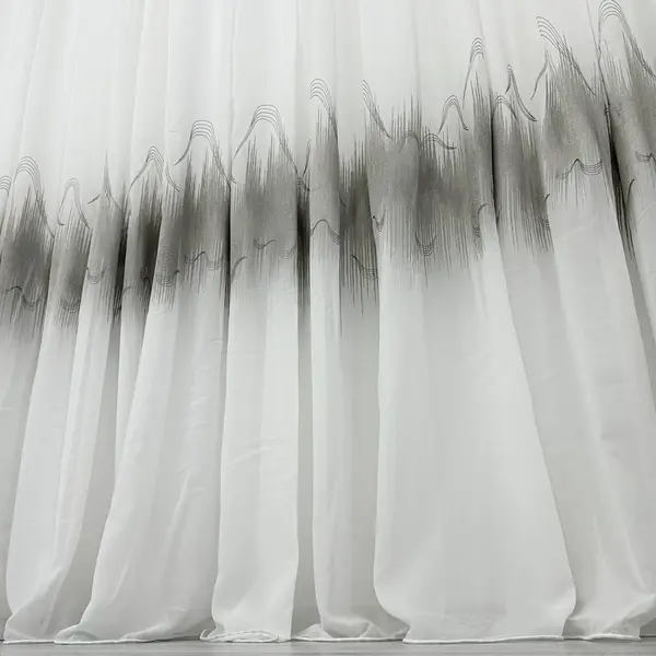 Perdea Harmony din Voal Brodat, Alb - Gri, 140cm latime x 260cm inaltime, cu rejansa pt bara