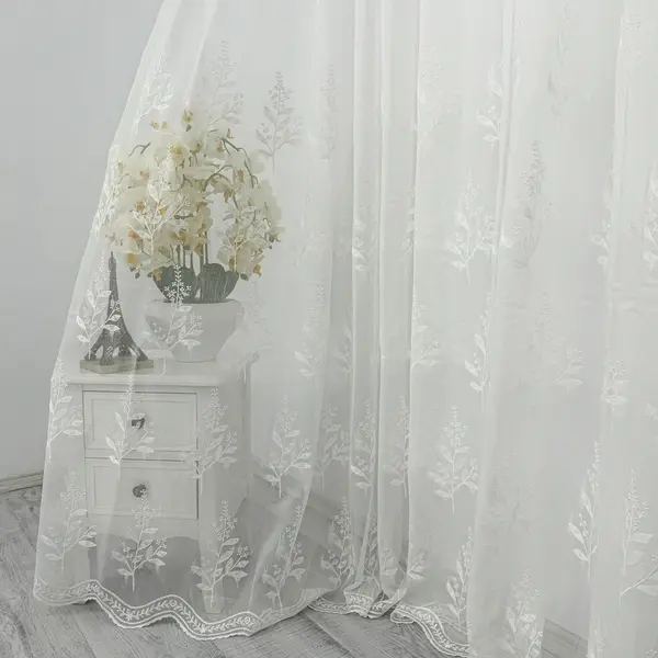 Perdea Nature din Tulle cu Broderie, Ivoire, 140cm latime x 260cm inaltime, cu rejansa pt bara